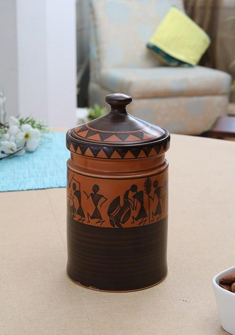 Orange And Brown Kitchen Storage Jar With Lid
