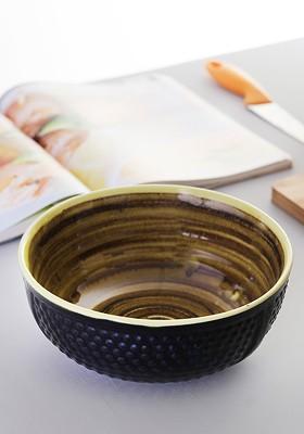Black And Mustard Yellow Solid Ceramic Serving Bowl