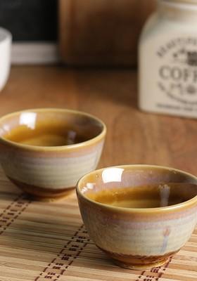 Set Of 2 Brown Printed Ceramic Bowls Set