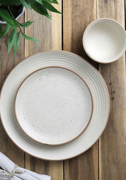Set Of 12 Off White Stoneware Dinner Set