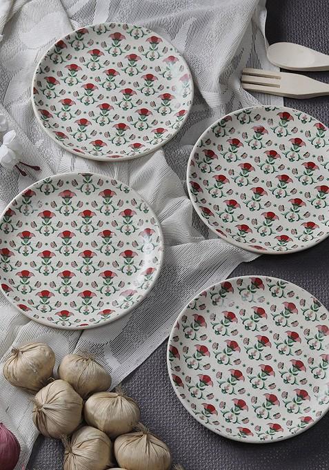 Set Of 4 Printed Ceramic Plates