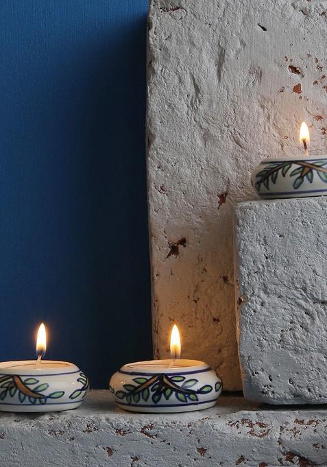 Set Of 3 Ceramic Handpainted Tealight Holders