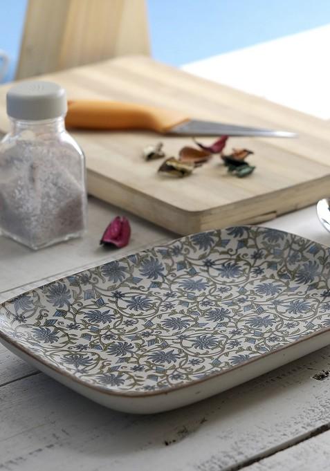 Set Of 2 Handcrafted Ceramic Green Flowers Nut Serving Tray Decals