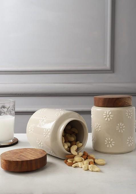 Set Of 2 Ceramic Food Storage Jar
