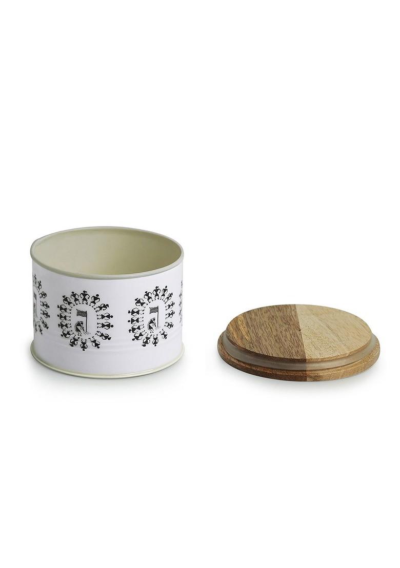 2 Pieces White And Black Printed Canister Containers