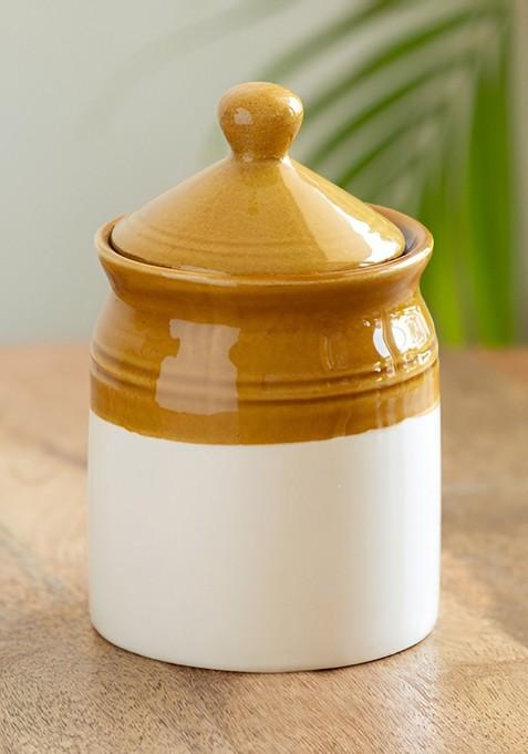 Brown And White Old Martaban Ceramic Pickle And Chutney Jar 540 Ml
