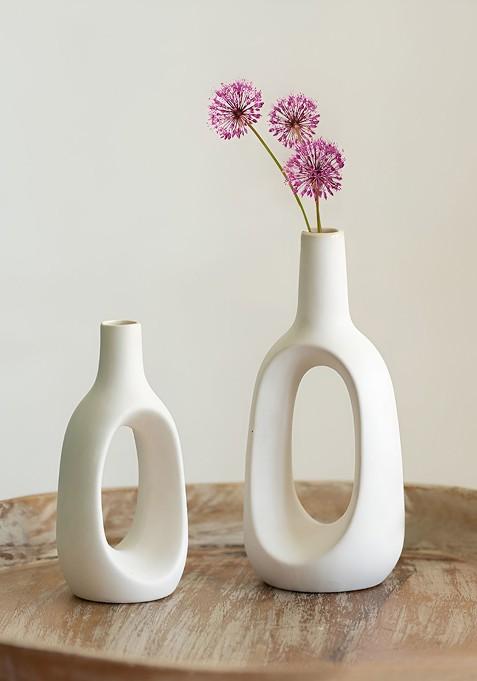 Aeolus White 2 Pieces Ceramic Flower Vases