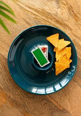 Teal Forest Hand Glazed Ceramic Microwave Safe Chip N Dip Serving Platter