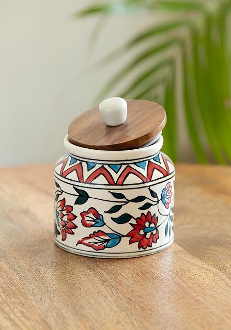 White And Brown Persian Floral Ceramic Container 660 Ml