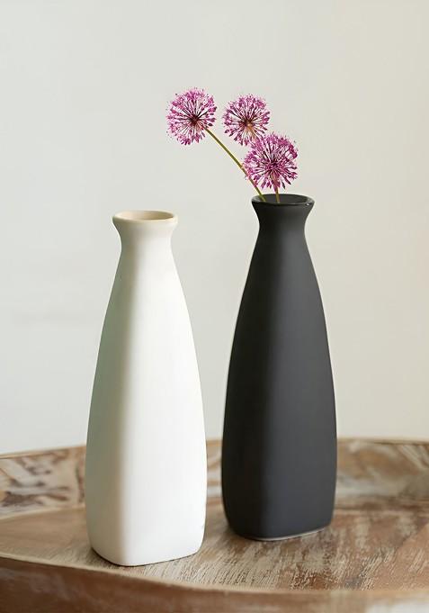 Yin Yang White And Black 2 Pieces Ceramic Flower Vases