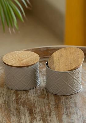 Grey 2 Pieces Metal Jar Container 480 Ml