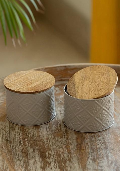 Grey 2 Pieces Metal Jar Container 480 Ml