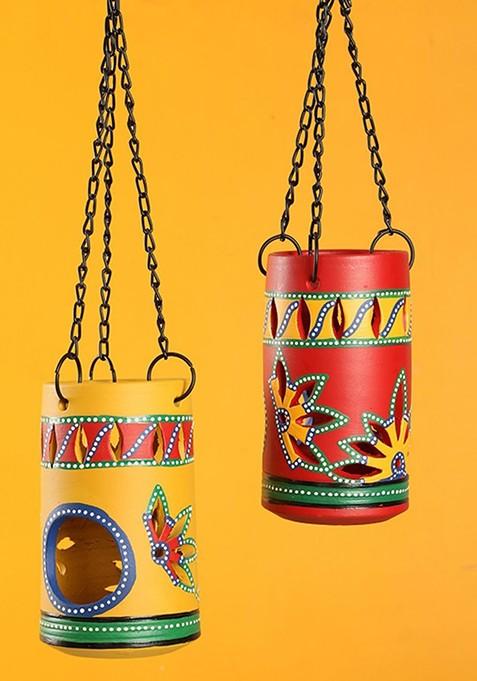 Set Of 2 Two Dabbas Of Light Candle Hanging Tea Light Candle Holders