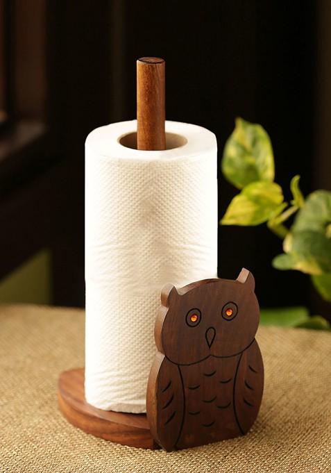 Sheesham Wooden Owl N Roll Hand Carved Kitchen Tissue Roll Holder