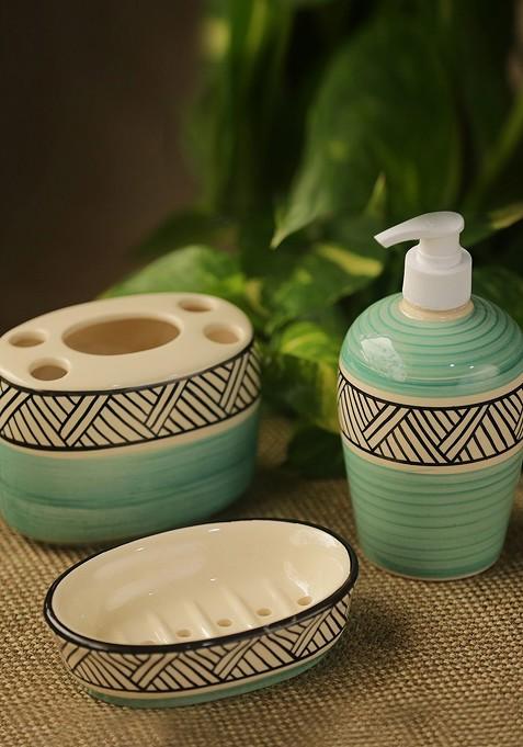 Set Of 3 Hand Painted Ceramic Bathroom Accessories Set