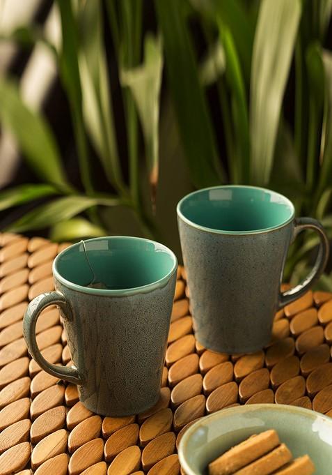 2 Piece Blues Of Sky Studio Pottery Glazed Ceramic Coffee Mugs Set