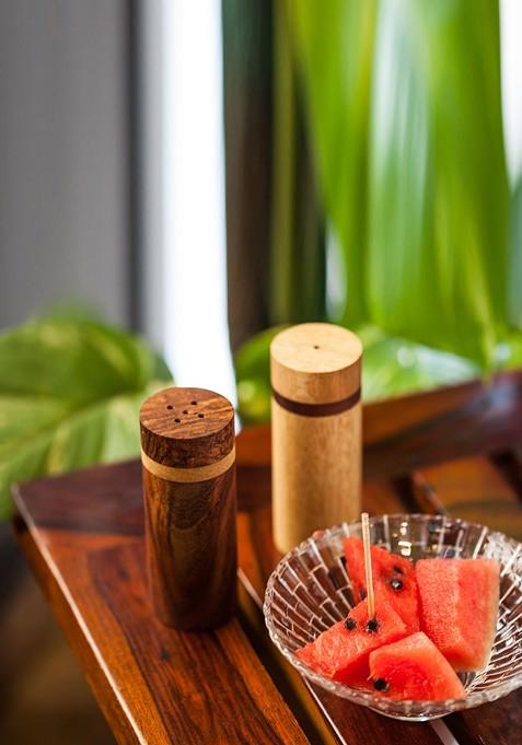 Set Of 2 Brown Handcrafted Cylindrical Salt And Pepper Shakers