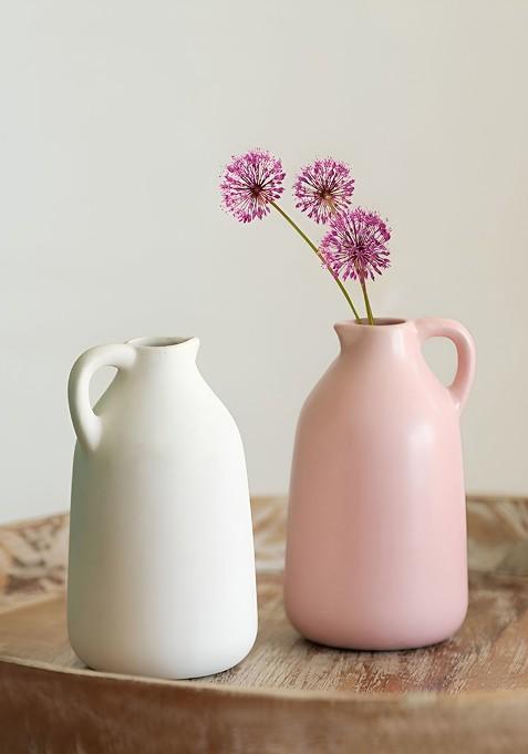 Blush Rose White And Pink 2 Pieces Ceramic Flower Vases