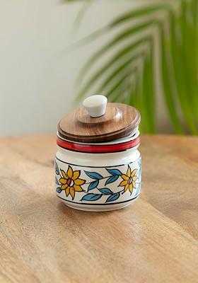White And Brown Persian Floral Printed Container 300 Ml