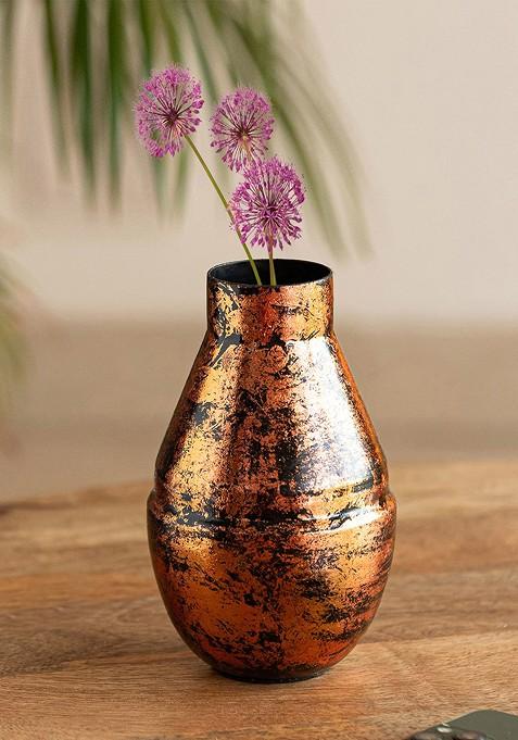 Black And Beige Painted Copper Ore Vase