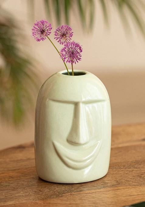 Green Tribal Smiling Face Vase