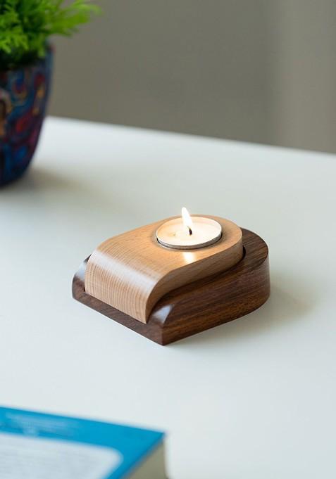 Brown Jugnu U Wooden Tea Light Holder