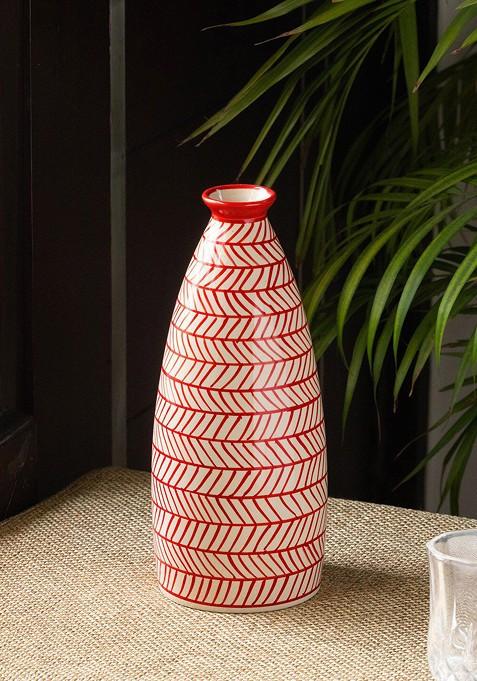 Red Chevrons White And Red Printed Ceramic Vase