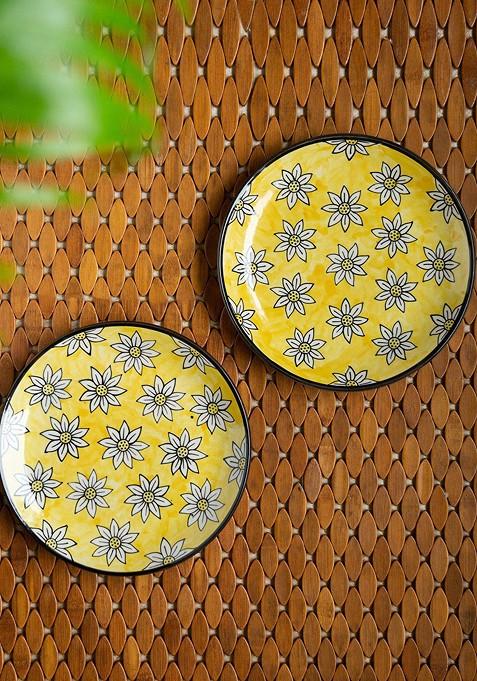 Californian Sunflowers Yellow And White 2 Pcs Floral Printed Ceramic Plates