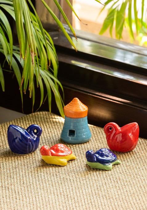 Set Of 5 Hand Painted Mini Animals Decorative Ceramic Showpieces