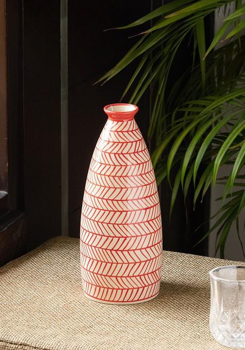 Red And White Printed Ceramic Round Vases