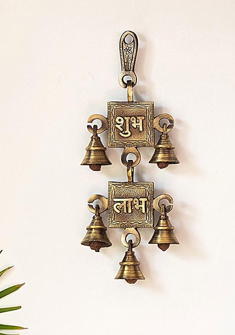 Gold Toned Shubh Labh Hand Etched Spiritual Brass Wall Decor