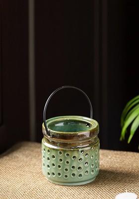 Sea Green Brown Textured Handcrafted Ceramic Table Tea Light Candle Holder