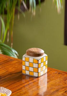 Yellow And White Multi Purpose Ceramic Ceramic Kitchen Storage Jar