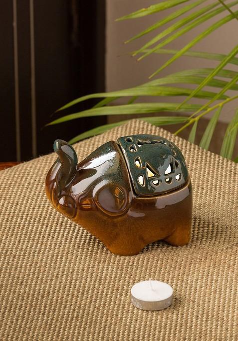 Brown And Teal Green Ceramic Studio Pottery Table Tea Light Candle Holder