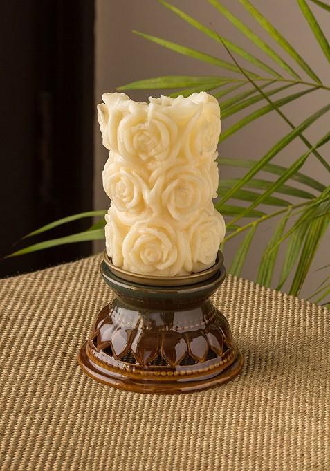 Brown And Teal Green Ceramic Candle Holder