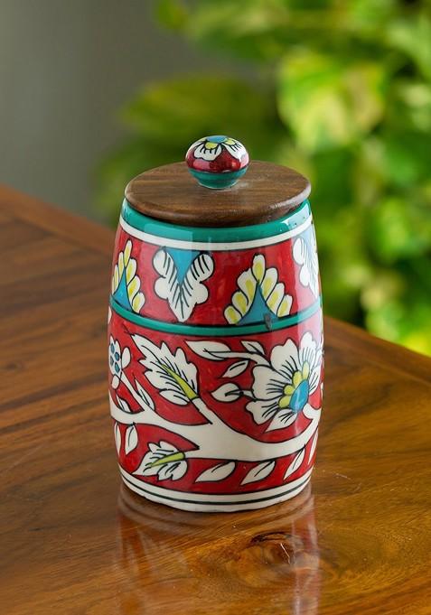 Mughal Drum Hand Painted Studio Pottery Kitchen Storage Jars 570 Ml