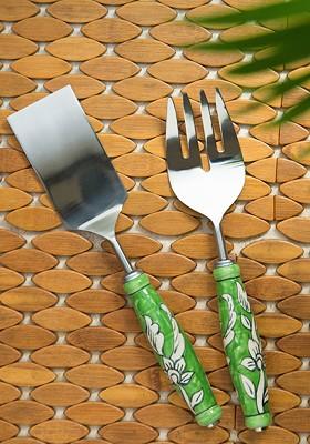 Set Of 2 The Mughal Zahri Stainless Steel And Ceramic Serving Fork Scraper