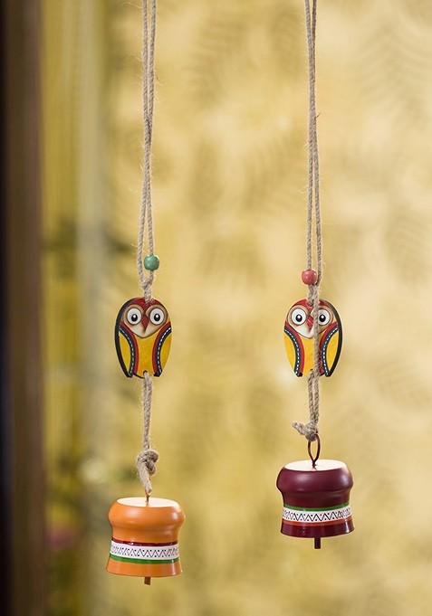 Set Of 2 Multicoloured Decorative Hanging Metal Wind Chime