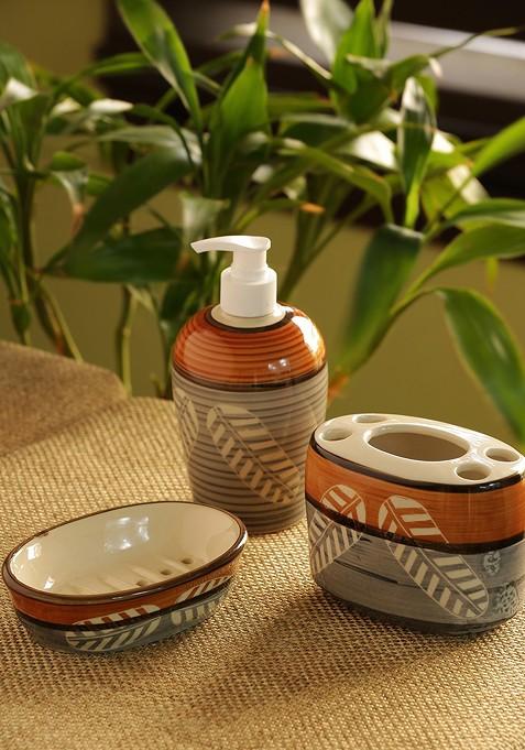 Set Of 3 Handpainted Ceramic Bathroom Accessories Set