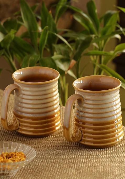 Set Of 2 Studio Pottery Ceramic Dual Glazed Beer Mugs