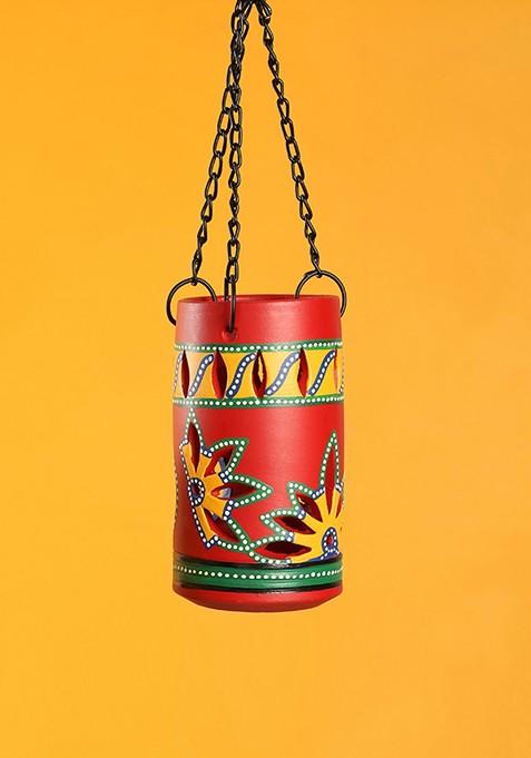 Terracotta Red Hand Painted Hanging Tea Light Candle Holder