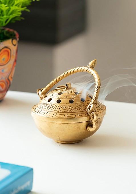 Inaayat Gold Toned Textured Brass Dhoop Dani Incense Burner
