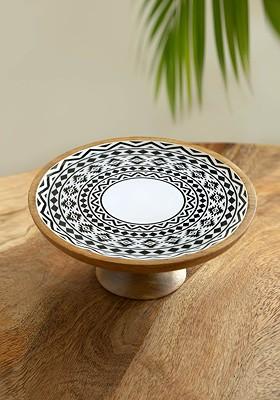 White And Black Printed Wooden Cake Stand