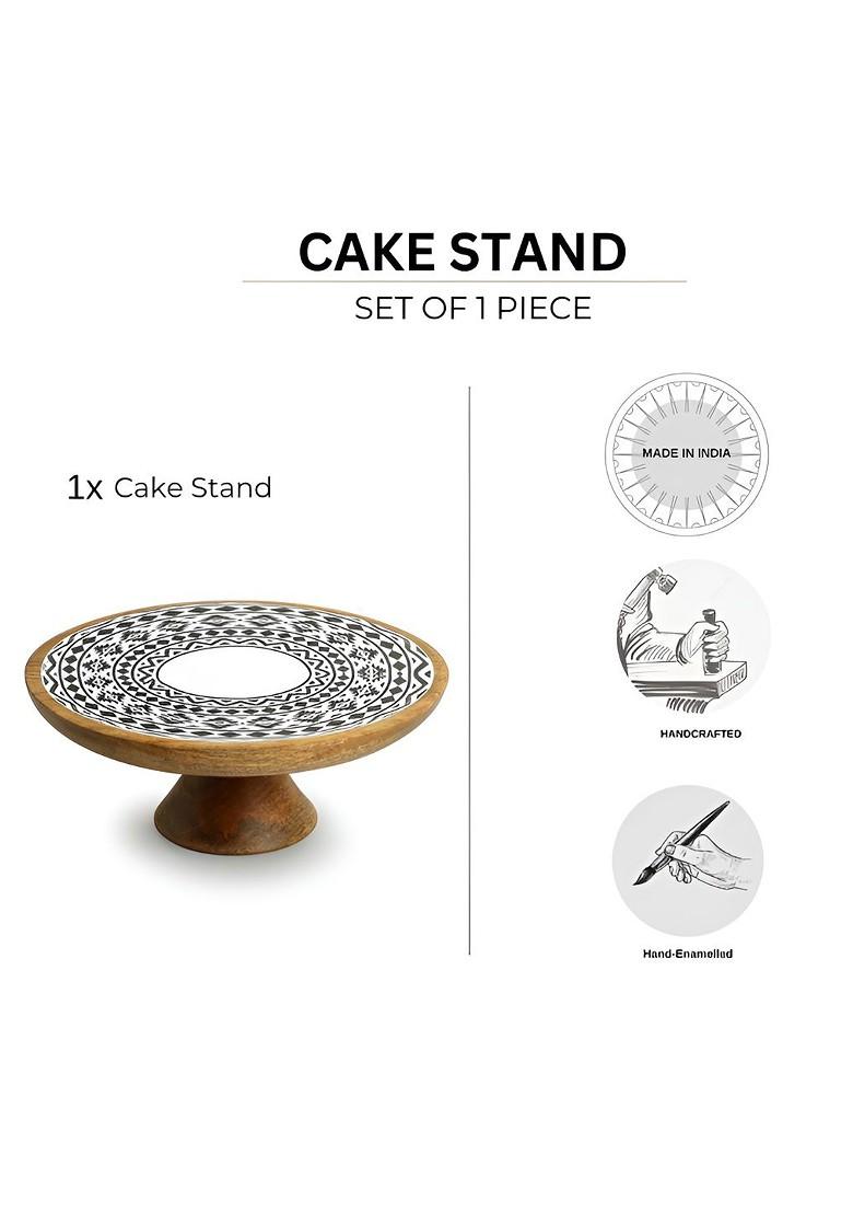 White And Black Printed Wooden Cake Stand