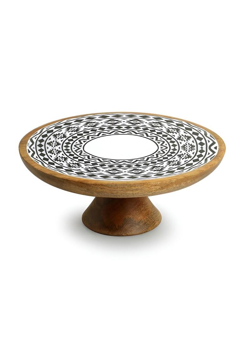 White And Black Printed Wooden Cake Stand