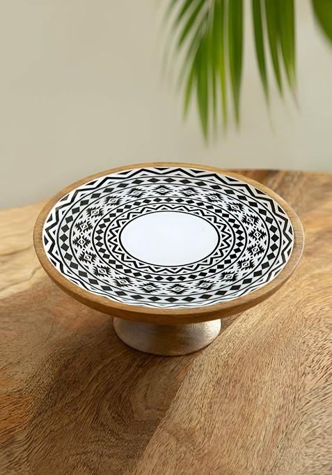 White And Black Printed Wooden Cake Stand