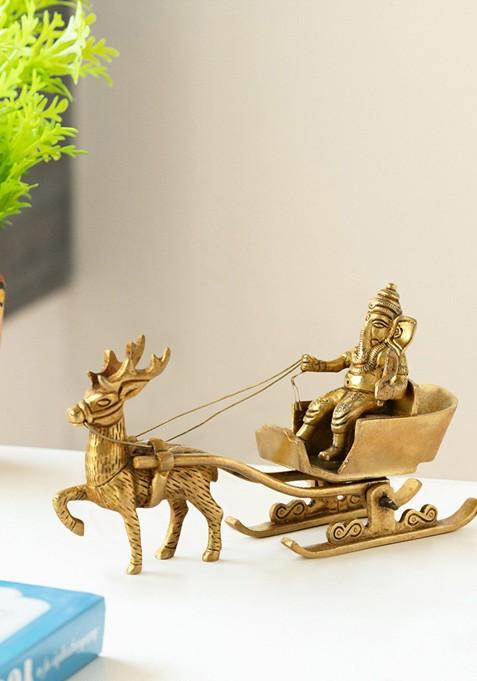 Gold Toned Chariot Brass Ganesha Showpiece Idol