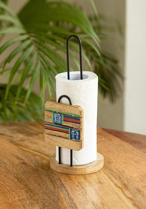 Blue And Brown The Deserted Brown Wooden And Iron Tissue Roll Holder