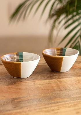 Zen Garden White And Brown 2 Pieces Ceramic Serving Bowls