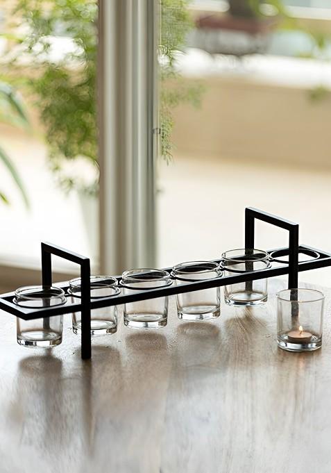 Black And Transparent Glass Floating Flames Tea Light Candle Holder